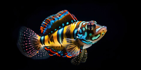 amazing photography of majestic colorful Mandarin fish in the ocean.