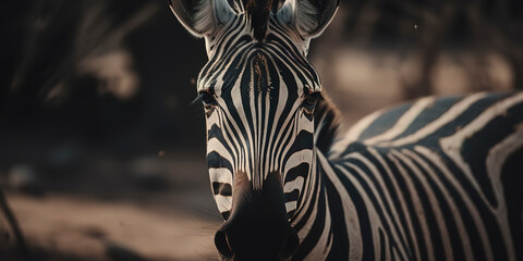 Obraz na płótnie Canvas cinematic close up of a zebra
