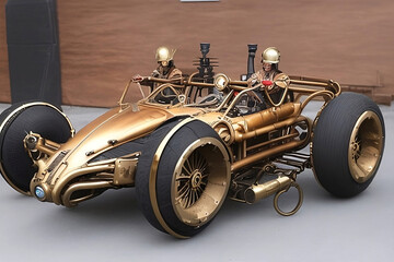 Steampunk race car, generative ai