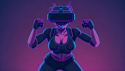 Woman Exercising With Virtual Reality Fitness Colorful Purple Vector Art Created With Generative Ai