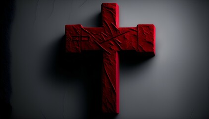 Obraz premium Red Jesus Cross on White Concrete Background 3D Render Created With Generative Ai
