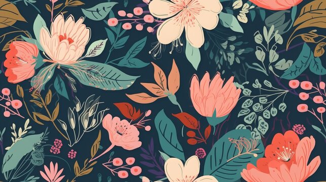 Seamless Floral Pattern with Dainty Flowers and Bold Blossoms Illustration