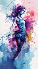 Lindy-hop or disco dancer, AI generative watercolor illustration