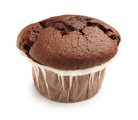 Tasty chocolate cupcake isolated on white background
