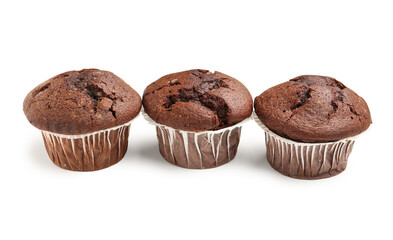 Tasty chocolate cupcakes isolated on white background