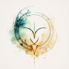 Minimalist simple line art watercolour spiritual organic symbol of abstract flower on a transparent background
