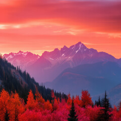 Obraz premium Sunrise Over the Cascade Mountains in Washington State, AI