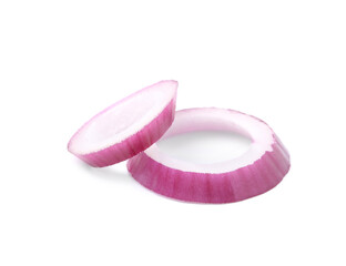 Fresh rings of red onion isolated on white