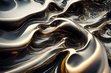 abstract silver and gold waves - Generative AI