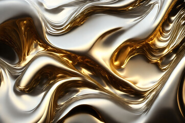 golden liquid waves on a black background - Generative AI