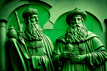 Obraz premium two statues of two men with long beards - Generative AI