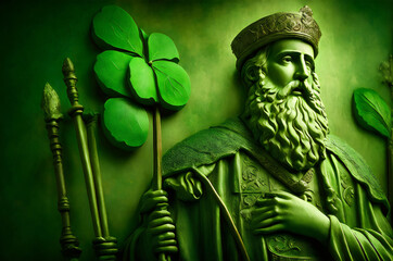 a statue of st patrick with a green leaf - Generative AI