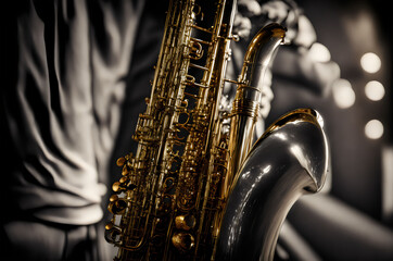Obraz premium a saxophone is shown in black and white - Generative AI