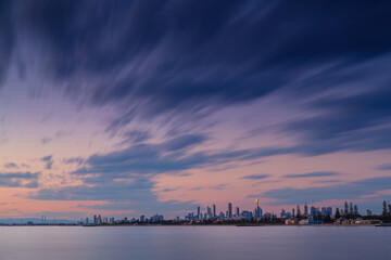 Long exposure sunset view of Melbourne Australia