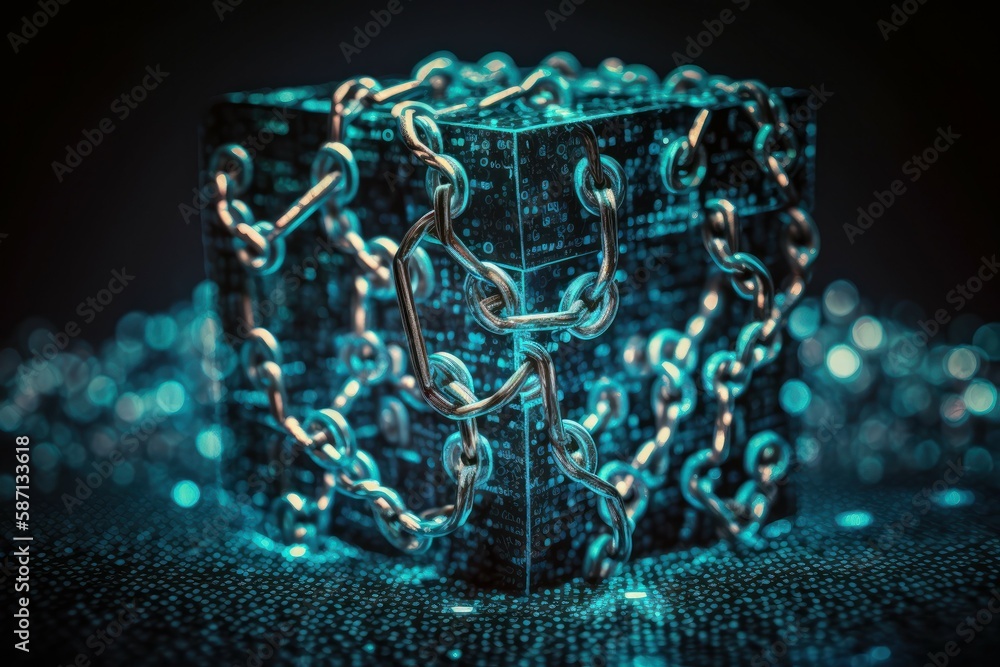 Aufkleber abstract digital chain or circuit. blockchain concept. ai generated