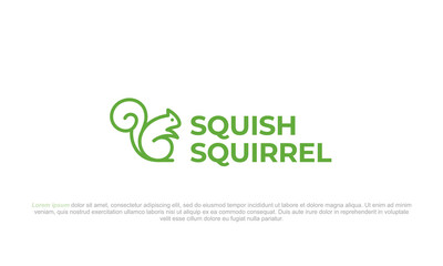 illustration vector graphic logo design. pictogram logo squish squirrel, line art style, green color