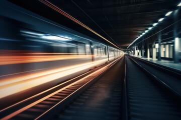 Fototapeta na wymiar Fast futuristic train. Motion blur. AI generated, human enhanced