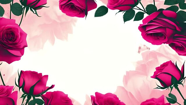 Animation video in slow motion rose flower background, Frame for greeting or wedding invitation, Template for romantic and valentine theme, 4k footage