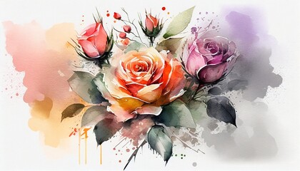 Bouquet of roses beautiful flowers. Watercolor Abstract,Generative AI