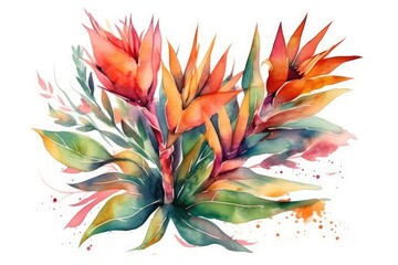 colorful watercolor painting featuring an array of leaves. Generative AI