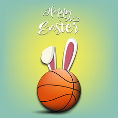Happy Easter. Basketball ball with ears rabbit