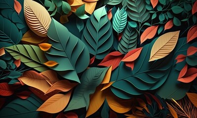 colorful leaves abstract background. Generative AI