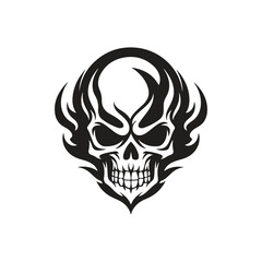 skull flame, logo concept black and white color, hand drawn illustration