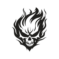 skull flame, logo concept black and white color, hand drawn illustration