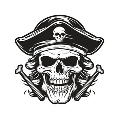skull pirate, logo concept black and white color, hand drawn illustration