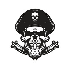 skull pirate, logo concept black and white color, hand drawn illustration