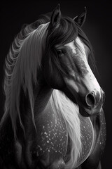 Portrait of a beautiful black and white horse