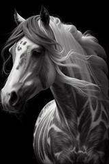 Portrait of a beautiful black and white horse