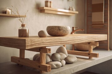Fototapeta na wymiar rustic table setting with natural elements. Generative AI