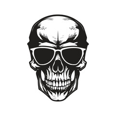 skull with sunglasses, logo concept black and white color, hand drawn illustration