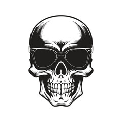 skull with sunglasses, logo concept black and white color, hand drawn illustration