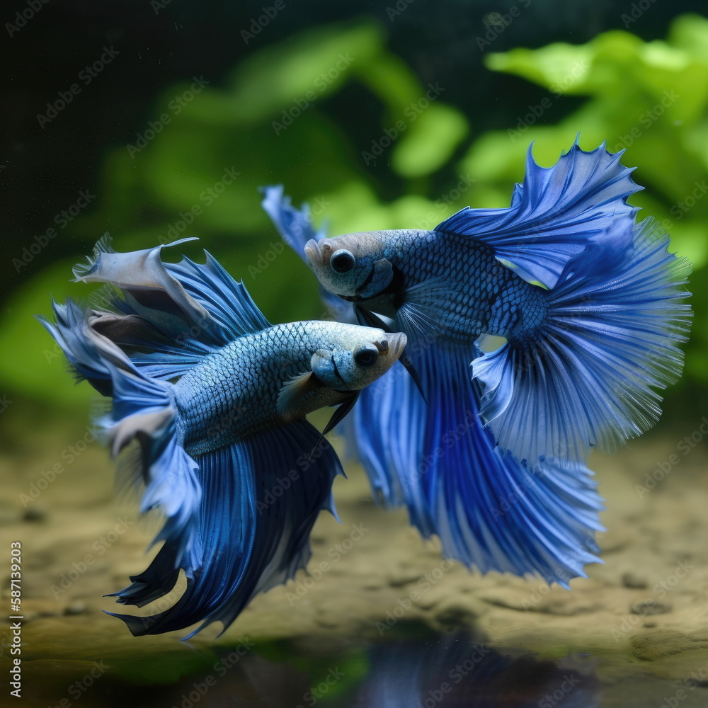 Poster two halfmoon betta fish fighting