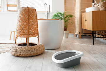Litter box for cat in bathroom