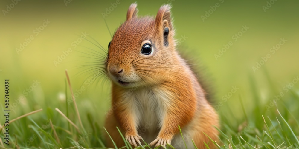 Aufkleber cute squirrel on the grass in a vertical view generative ai