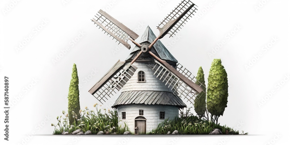 Poster windmill isolated on white. single-figure representation generative ai