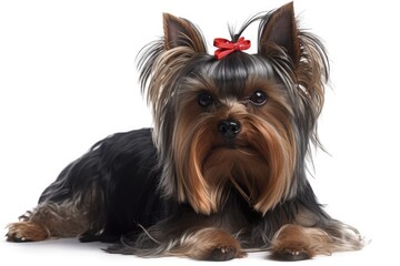 Canine yorkshire terrier over a white background, isolated. Generative AI