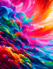Fototapeta na wymiar bright abstract colorful background, voluminous splashes of oil paint, generative ai