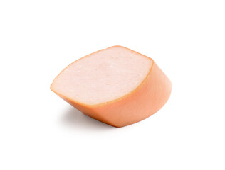 Piece of tasty sausage isolated on white background