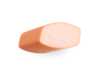 Piece of tasty sausage isolated on white background