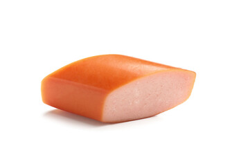 Piece of tasty sausage isolated on white background