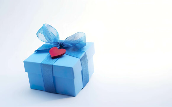 Father's day gift with heart, present in blue box, image created with AI