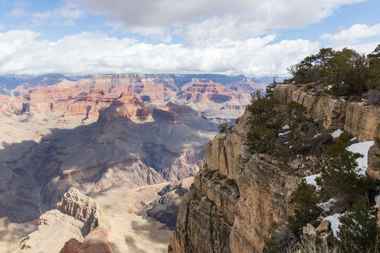 Views from the South Rim into the snowy Grand Canyon National Park, Arizona