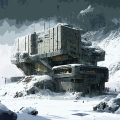 top secret military lab facility on a snowy mountain