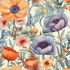 Seamless Hand-Painted Watercolor Flowers Texture