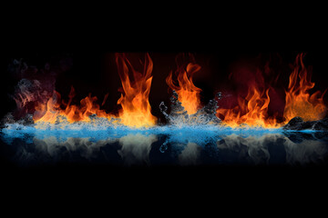 a fire and water scene with a black background 