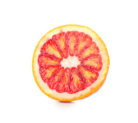 Tasty slice of blood orange fruit on white background